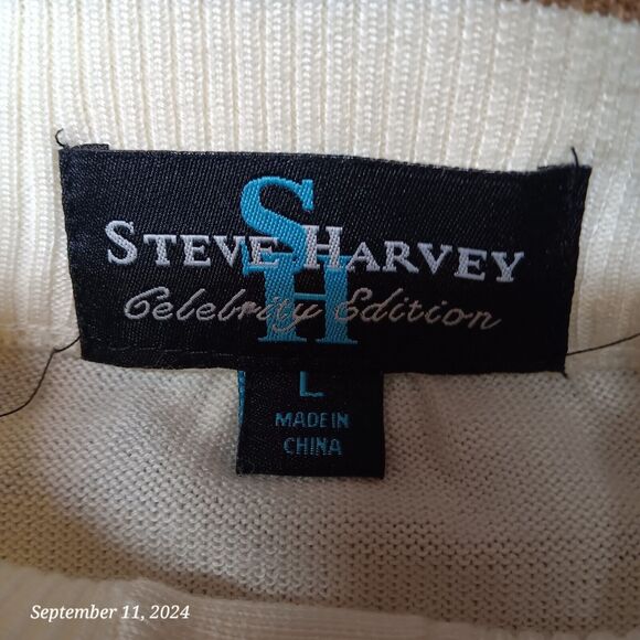 Steve Harvey Henley Sweater Adult Large Brown White Striped Knit - Picture 5 of 7